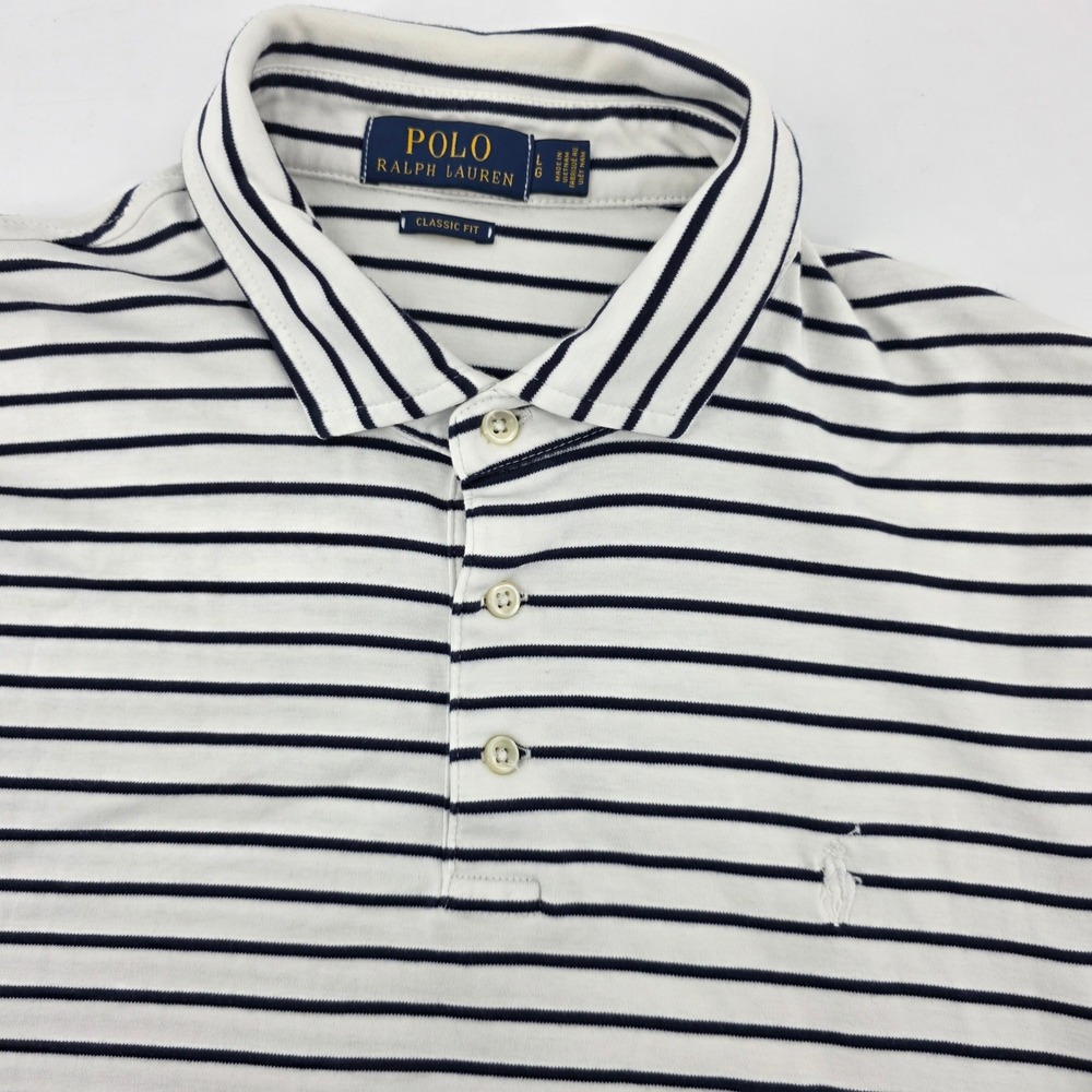 Polo Ralph Lauren Mens L Classic Fit Black Striped Cotton Polo Golf Shirt